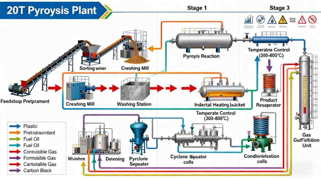 Flowchart of 20t Plastic Pyrolysis Process