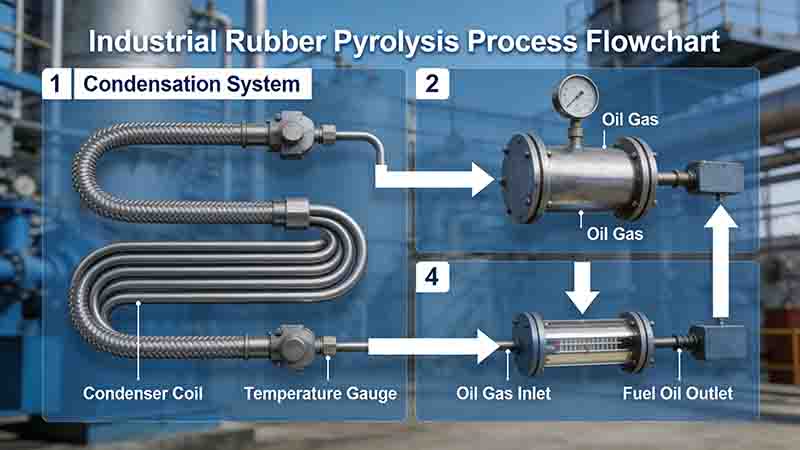 Industrial Rubber Pyrolysis Process Flowchart