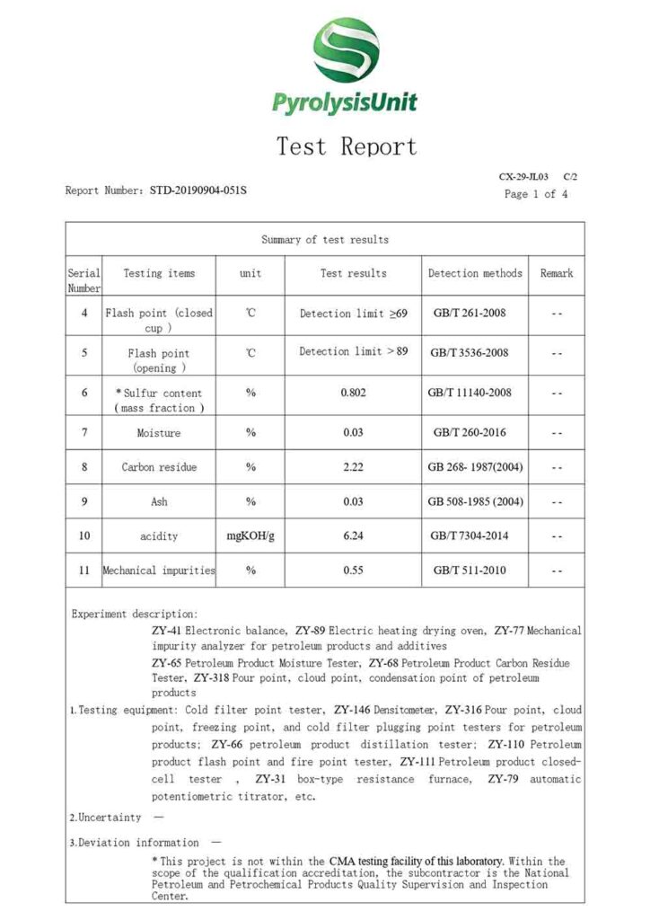 Pyrolysis Tire Oil Test Report2