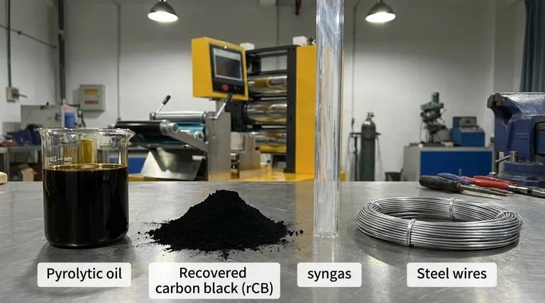 Recovered solid carbon material and steel separated during waste tire processing